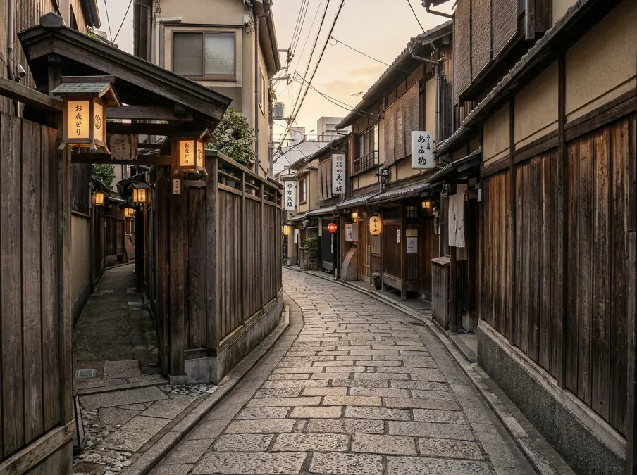Quiet alley in Yanaka neighborhood with traditional houses